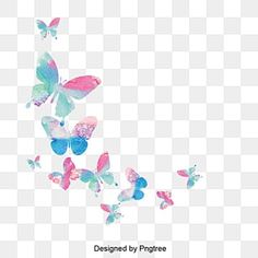 colorful butterflies flying in the air on a white background, butterfly, watercolor, pink and blue png and psd