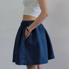 "Write the selected color in the message Midi linen women skirt Handmade blue linen skirt with 2 pockets , perfect for casual wear and suitable for any occasion in any season Details: - 100% natural linen produced in Europe ; - medium weight (180 gram per square meter); - color: blue, could be any from our 17 available colors (color samples at the photo); Made to order, approximately 3-5 days, If you have any questions please message me and I will be glad to answer. Size guide : Size XS Bust: fi Spring Cotton Skirt With Slip Pockets, Relaxed Spring Skirt With Slip Pockets, Relaxed Summer Skirt With Slip Pockets, Summer Relaxed Skirt With Slip Pockets, Blue Midi Skirt With Pockets, Flowy Mini Skirt With Pockets For Summer, Blue Summer Skirt With Side Pockets, Blue Skirt With Side Pockets, Summer Linen Skirt With Side Pockets