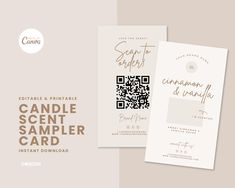 two wedding cards with gold foil lettering and a qr code on the front, one is