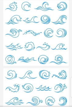 blue water waves on white paper, set of different shapes and sizes stock photo - budget conscious