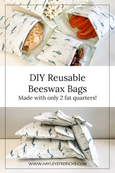 DIY Reusable Beeswax Bags made with only 2 fat quarters sewing projects simple crafts zero waste crafts low waste ideas and upcycle