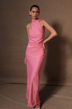 Pink Dress Bridesmaid, Pink Dress Wedding Guest, Maxi Pink Dress, Powder Pink Dress, Bff Wedding, Wedding Bucket, Wedding Guess, Sophia Dress, Pink Satin Dress