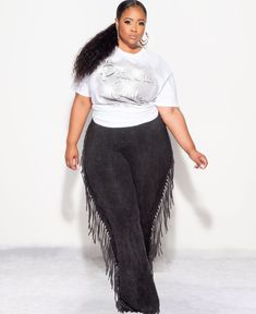 High waisted skirt Elastic waistband Ruched Fringes No closure 95% Cotton 5% spandex Hand wash cold Model is wearing a 2X Thick Goth, Goth Plus Size, Curvy Fashionista, No Closure, Fringe Trim, Plus Size Fashion, Final Sale, Casual Pants, High Waisted Skirt