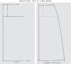 the front and back view of a skirt pattern, with measurements for each side slit