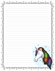 a lined paper with an image of a unicorn on it