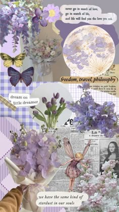 a collage of photos with flowers and butterflies