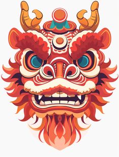 Cute Chinese Dragon Head Illustration Chinese Lion Illustration, Chinese Lion Drawing, Chinese Dragon Festival, Cute Chinese Dragon, Chinese Dragon Illustration, Chinese Dragon Dance, Chinese Dragon Head, Exaggerated Expressions, Chinese Dragon Art