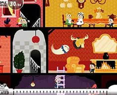 an image of a cartoon house with animals and other things in the living room on it