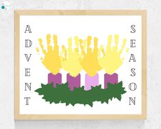 an art print with handprints on it and the words, adventure season written in black