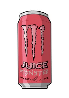 a can of juice with the monster logo on it