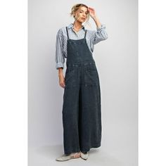 Here I Am Mineral Wash Cotton Overalls In Faded Denim Just As Comfortable As They Are Cute, The Here I Am Tie Back Overalls Are The Ultimate Boho Outfit! You're Going To Love These So Much, You're Going To Want To Wear Them Everywhere Because They Feature: Lightweight And Comfortable, Washed, Textured Cotton Fabrication Jumpsuit/Overalls Style Front Pockets Slouchy, Wide Legs Square Neckline Adjustable Straps Back Tie Detail Model Is 5'8" And Wearing A Size Small. Approximate Measurements Are As Overalls Style, Jumpsuit Overalls, Overalls Fashion, Cotton Overalls, Boho Outfit, Cotton Jumpsuit, Faded Denim, Wide Legs, Colored Denim