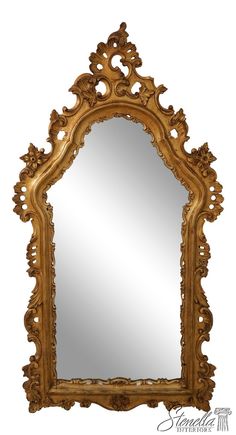 Shipping is NOT free. Please contact PRIOR to purchasing with your zip code and phone number for shipping quote. Our showrooms are located in Perkasie, PA and Lansdale, PA. Local pick up is always welcome. Item: 61052EC: Ornate Wood Carved Frame Gold Rococo Mirror Age: Approx: 50 Years Old Details: Fine Carved Details High Quality Construction Stunning Decorator Mirror Ornate Carved All Wood Frame Italian Made Condition: Excellent Original Finish & Condition Size: 31.5w x 2d x 59h CONDITION: Man Rococo Mirror, Wood Carved, Home Decor Mirrors, Rococo, Mirror Decor, 50 Years, Wood Frame, Carving, Home And Living