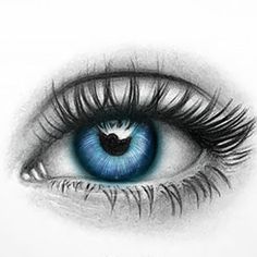 an eye with long lashes and blue eyeshade is shown in the center of this drawing