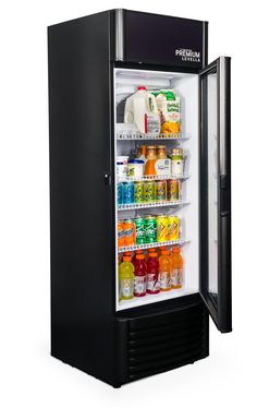 an open refrigerator with drinks and juices in it's door, on a white background