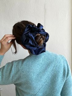 Our Famous Giant Satin Scrunchie. A voluminous satin hair statement scrunchie. Great for thick and curly hair! Made in Philadelphia. 100% Poly Crepe back or Charmeuse Satin. Diameter measures about 10". Hand wash, air dry. Beautiful Natural Hair, Bridal Bag, October 31, Thick Hair, Air Dry, Scrunchies, Thick Hair Styles, Natural Hair, Curly Hair