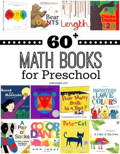 books for children to read with the title overlay that reads 60 math books for preschool