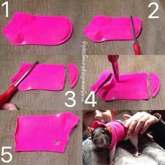 the instructions for how to make felt mouses out of pink material and fabric with scissors