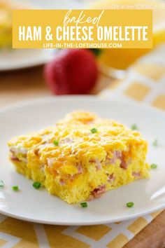 ham and cheese omelette on a white plate