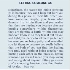 an image of someone's text on the page that says letting someone go sometimes, the reason for letting someone go is because they can't