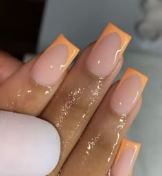 Peach Nails, Simple Gel Nails, Colored Acrylic Nails, French Tip Acrylic Nails, Her Nails, Short Square Acrylic Nails, Exotic Nails, Tip Nails, Long Square Acrylic Nails