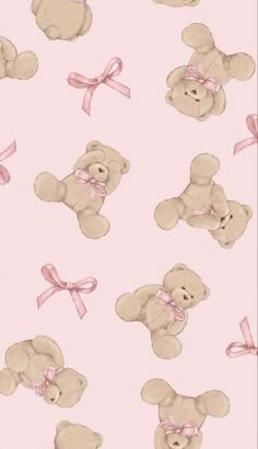 a pink background with teddy bears and bows