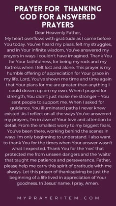 the prayer for praying god's answered prayer on purple background with white text and black border