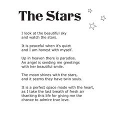 a poem written in black and white with stars above it