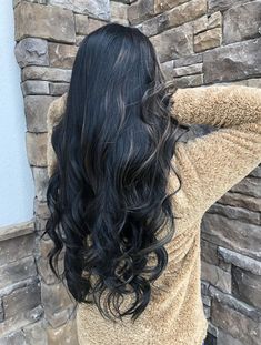 Black With Front Highlights, Black Hair With Slight Highlights, Black Hair With Small Blonde Highlights, Black Hair Blonde Babylights, Low Light Black Hair, Black Dementional Hair, Jet Black Hair With Lowlights, Black Hair With Minimal Highlights