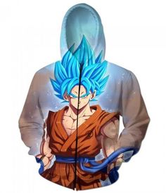 the hoodie is designed to look like gohan with blue hair and an orange outfit