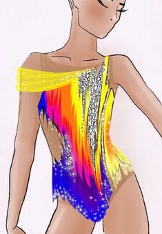 a drawing of a woman in a colorful swimsuit with her hands on her hips