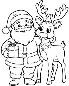 santa claus and his reindeer coloring pages