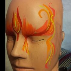 Colorguard Makeup, Paint Flames, Phoenix Makeup, Fairy Face Paint, Fairy Face, Phoenix Costume, Fire Costume, Fire Makeup, Circus Makeup