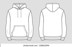 a white hoodie sweatshirt with the front and back views on a gray background illustration