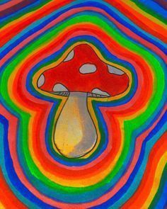 an abstract painting of a mushroom in multi - colored swirls and colors that appear to be painted