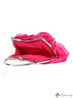 BirdinBag - Glamorous Satin Flower Decor Bag - Perfect for Party, with Top Handle and Chain Summer Party Bag With Detachable Strap, Summer Party Bags With Detachable Strap, Elegant Spring Shoulder Evening Bag, Summer Party Shoulder Bag With Detachable Strap, Spring Party Shoulder Evening Bag, Summer Event Clutch Bag, Chic Pink Evening Bag For Party, Formal Summer Pouch Shoulder Bag, Feminine Rectangular Evening Bag For Party