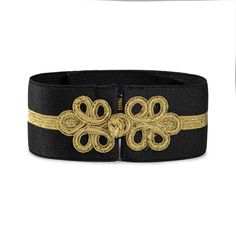 Black handmade elastic belt with  original gold cord buckle. This unique handmade belt is inspired from Greek traditional costumes . It is a statement accessory for a stylish woman. It is ideal to be worn with a black dress or with a simple white shirt and trousers.It is perfect for Christmas outfits.  DETAILS *Size: S,M,L ( for a better fit, measure  your waist ) *Width 2.36 inches  / 6  centimeters  CARE TIPS *You can wash it by hand and carefully *Keep your belt away from chemicals like hairspray, body creams & perfumes. *Carefully put on and put off. *Keep your handmade accessories in a closed box. There might be slight color variations due to difference of screens.  Please don't hesitate to contact me in case you want a custom order THANK YOU FOR VISITING MY SHOP Belt Gold Buckle, Handmade Belt, Elastic Ribbon, Handmade Belts, Belt Gold, Beautiful Belts, Belt Dress, Elastic Belt, Christmas Outfits