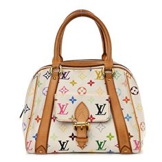 This is an authentic LOUIS VUITTON Monogram Multicolor Priscilla in White. It is crafted with multicolored monograms on white-coated canvas. It features vachetta cowhide leather trim, rolled top handles, and brass hardware. The wrap-around zippers open the bag to a red microfiber interior with pockets. White Louis Vuitton, Louis Vuitton Empreinte, Louis Vuitton Vernis, Embroidered Monogram, Lv Monogram, Black White Pink, Wallet Chain, Brass Hardware, Leather Trim