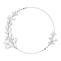 a circular frame with leaves and dots on the edges is drawn in black ink against a white background