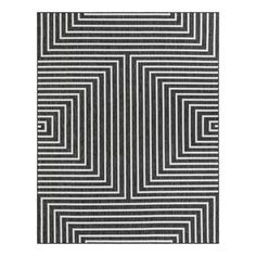 a black and white rug with lines on it