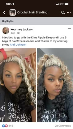 2 Tone Braids For Black Hair, Blond Crochet Hair, Two Reverse Goddess French Braids, Blond And Black Mixed Braids, Blonde Mix Braids Black Women, Blonde Crochet Hairstyles, Kima Ripple Deep Crochet Braids, Ripple Deep Crochet Braids Kima, Mixing Hair Color