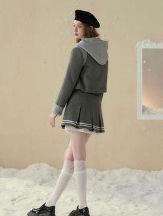 Wool Short Coat, Grey Skirt, Retro Jacket, Gray Skirt, Short Coat, Gray Jacket, Skirt Pants, Skirt Set, Gray Color