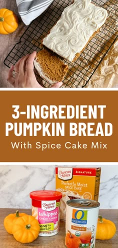 3-Ingredient Pumpkin Bread with Spice Cake Mix Pumpkin Bread With Spice Cake Recipe, Pumpkin Bread Spice Cake Mix Recipe, 3 Ingredient Pumpkin Spice Cake, Fall Farmers Market Baked Goods, Bread With Cake Mix Recipes, Cottagecore Autumn Aesthetic, Pumpkin Bread With Spice Cake, 3 Ingredient Pumpkin Bread, Cake Mix Pumpkin Bread