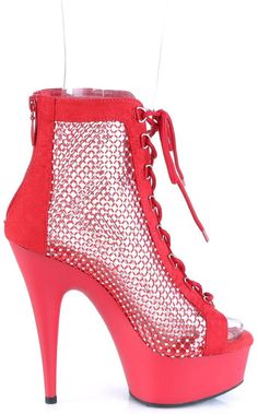 6" Heel, 1 3/4" Platform Lace-Up Peep Toe Ankle Boot, Back Zipper - Fit Guide: True to Size - Heel: 6" Heel, 1 3/4" Platform - Country of Origin: Imported - Brand: Pleaser Red Fitted Rhinestone Heels, Red Fitted Heels With Rhinestones, Fitted Red Heels With Rhinestones, Red Rhinestones Heels, Peep Toe Ankle Boots, Goth Shoes, Japan Woman, Pole Dance, Lace Up Ankle Boots