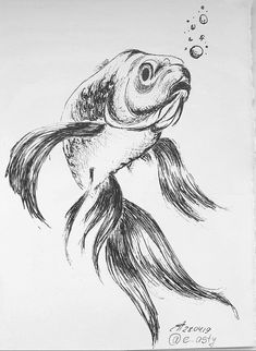 a drawing of a fish with bubbles coming out of it's mouth and head