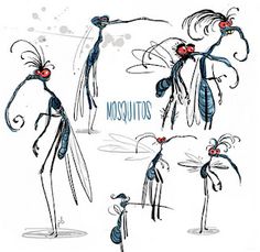 an image of mosquitoes in various poses on a white background with the words mosquito