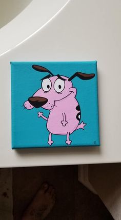 a painting of a cartoon dog on a blue background