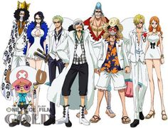 one piece characters are standing in front of each other with their arms around each other