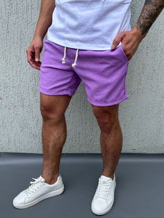 Lavanda Casual Collar  Linho Simples Perna reta Embellished Elasticidade Média  Parte inferior masculina Simple And Elegant Outfits, Malu Camargo, Mens Fashion Wear, Men Wear, Elegant Outfits, Men's Wear, Elegant Outfit, Moda Masculina, Mens Shorts