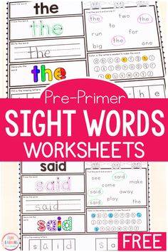 sight words worksheets for pre - primer and second grade students to print