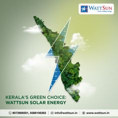 an advertisement for a solar energy company with the image of a green power line in the shape of a lightning